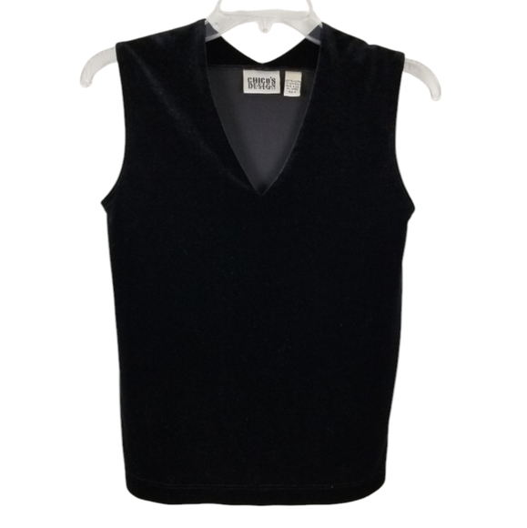 Chico's Design Womens Velvet Sleeveless V Neck Tank Top  Size 0 XS Black Grunge - Picture 1 of 7